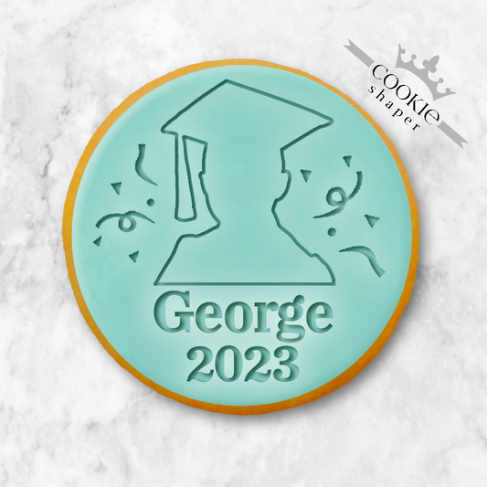 Custom Cookie Stamp and Cookie Cutter, Embosser, Graduations Silhouette | with Personalized Name