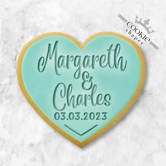 Custom Cookie Stamp and Cookie Cutter, Wedding, Anniversary, Profiles With Personalized Names & Date