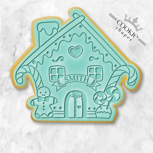 Custom Cookie Stamp and Cookie Cutter | Embosser Christmas Cookie House with Personalized Name