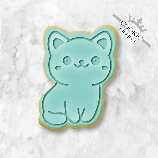 Cookie Cutter and Cookie Stamp - Cute Sitting Cat, Bisquit Embosser