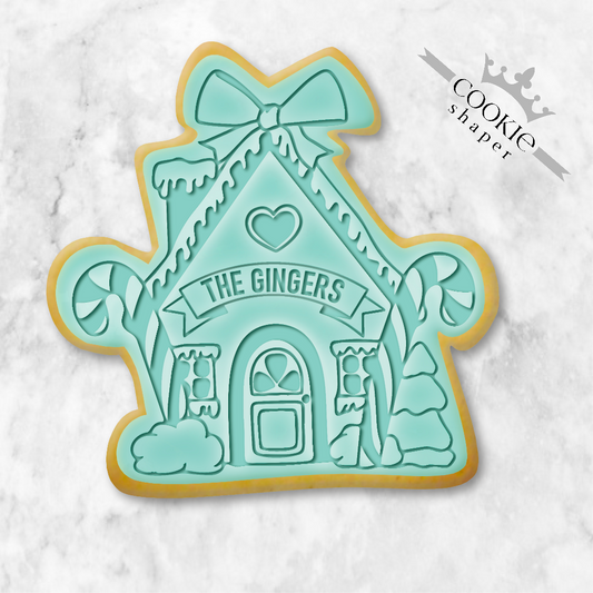 Custom Cookie Stamp and Cookie Cutter | Embosser Christmas Cookie House with Ribbon | Personalized Name