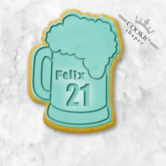 Cookie Cutter and Cookie Stamp, Custom | Birthday Beer Mug with Personalized Name and Age