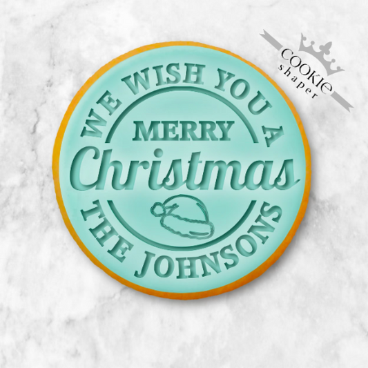 Custom Cookie Stamp Embosser Christmas, We Wish You a Merry Christmas with Personalised Family Name by Cookie Shapers