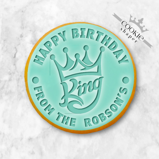 Custom Cookie Stamp Embosser and Cookie Cutter - Happy Birthday King with Personalised Names