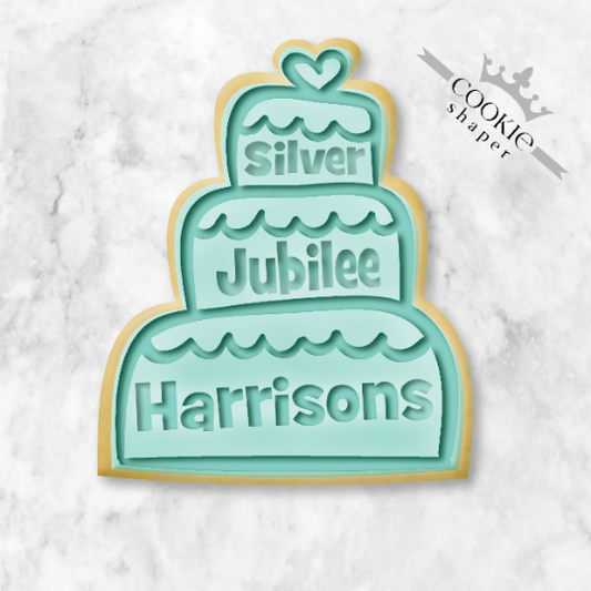 Custom Cookie Stamp Embosser and Cookie Cutter - Wedding Cake Jubilee