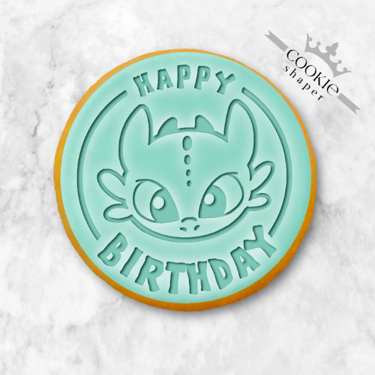 Custom Cookie Stamp and Cookie Cutter - Birthday Dragon, Personalised by Cookie Shaper