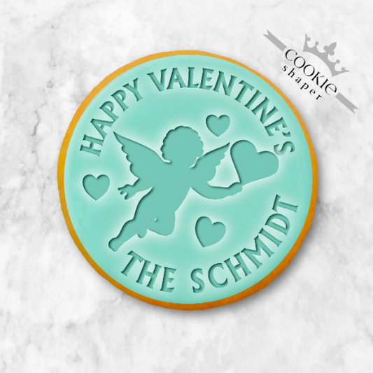 Custom Cookie Stamp and Cookie Cutter, Embosser, Happy Valentines with Angel