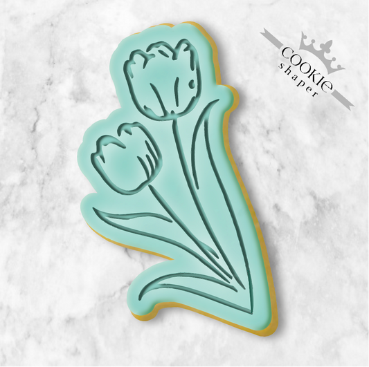 Cookie Cutter and Cookie Stamp - Tulips Mothers Day, Bisquit Embosser Flowers